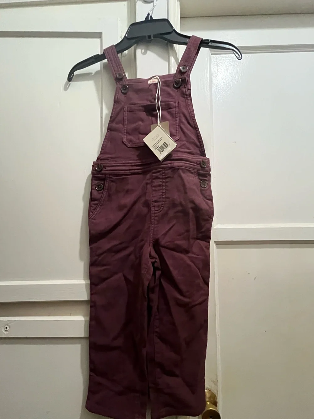 Faherty kids stretch terry overalls in grape size 5